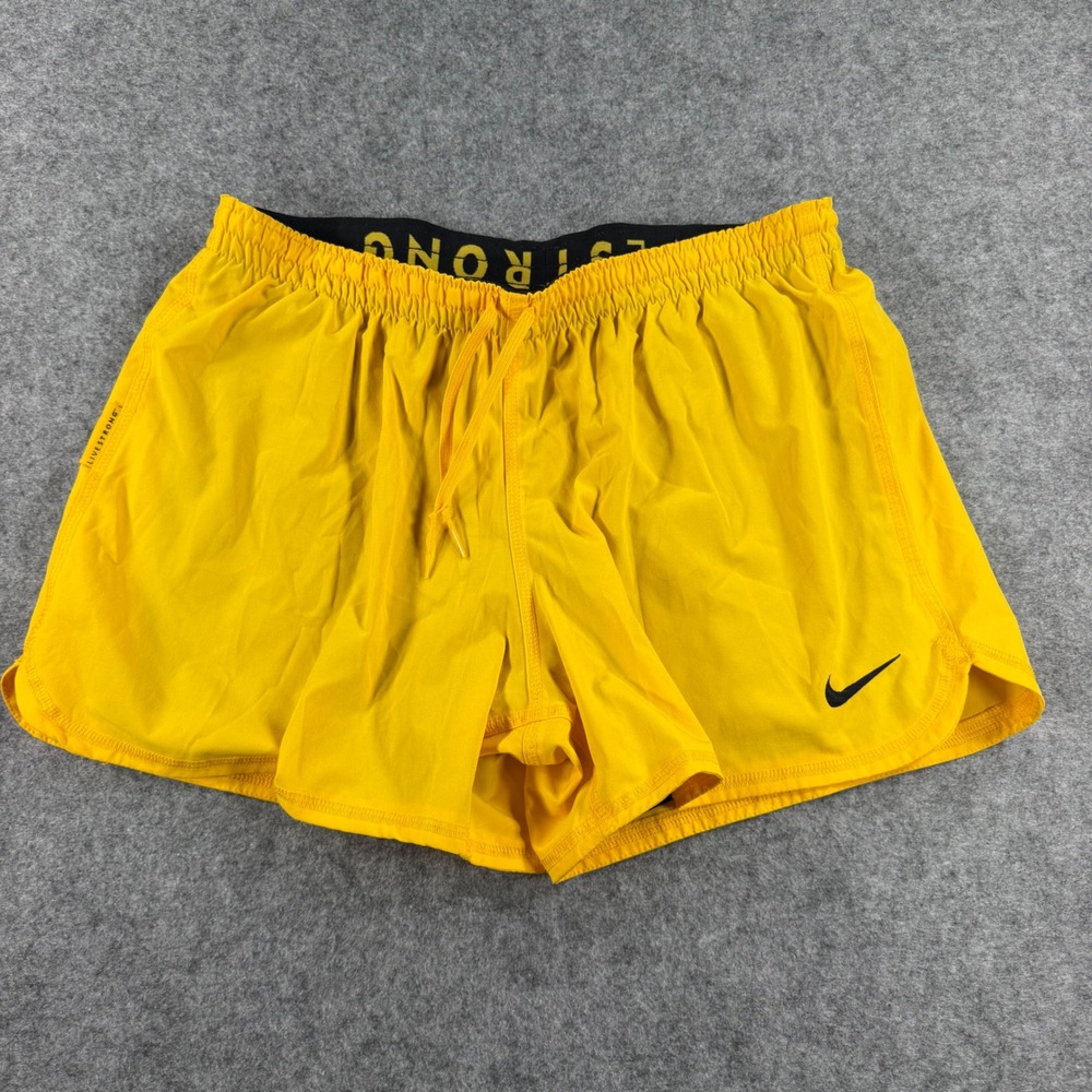 Nike Running Shorts Womens Medium Yellow Livestrong Fit Dry Compression Liner